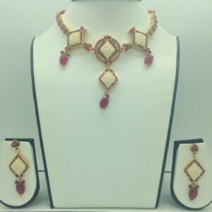 Red Cz and Pearls Necklace Set JNC0187
