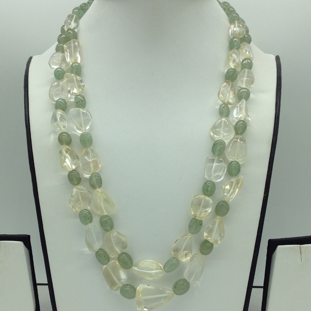 Green Bariels and Golden Citrine Oval Beeds 2 Layers JSS0175