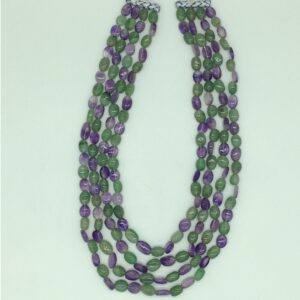 Green Bariels and Purple Amethyst Oval Beeds 4 Layers JSS0174