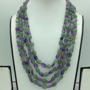 Green Bariels and Purple Amethyst Oval Beeds 4 Layers JSS0174
