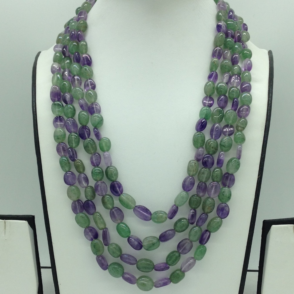 Green Bariels and Purple Amethyst Oval Beeds 4 Layers JSS0174