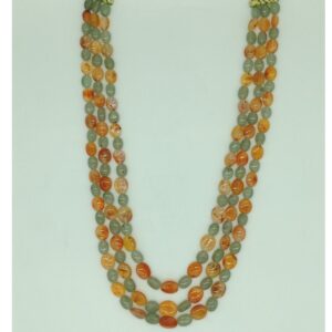 Green Bariels and Orange Rutile Oval Beeds 3 Layers JSS0173