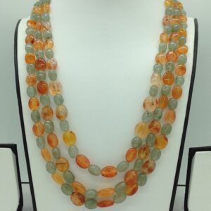 Green Bariels and Orange Rutile Oval Beeds 3 Layers JSS0173