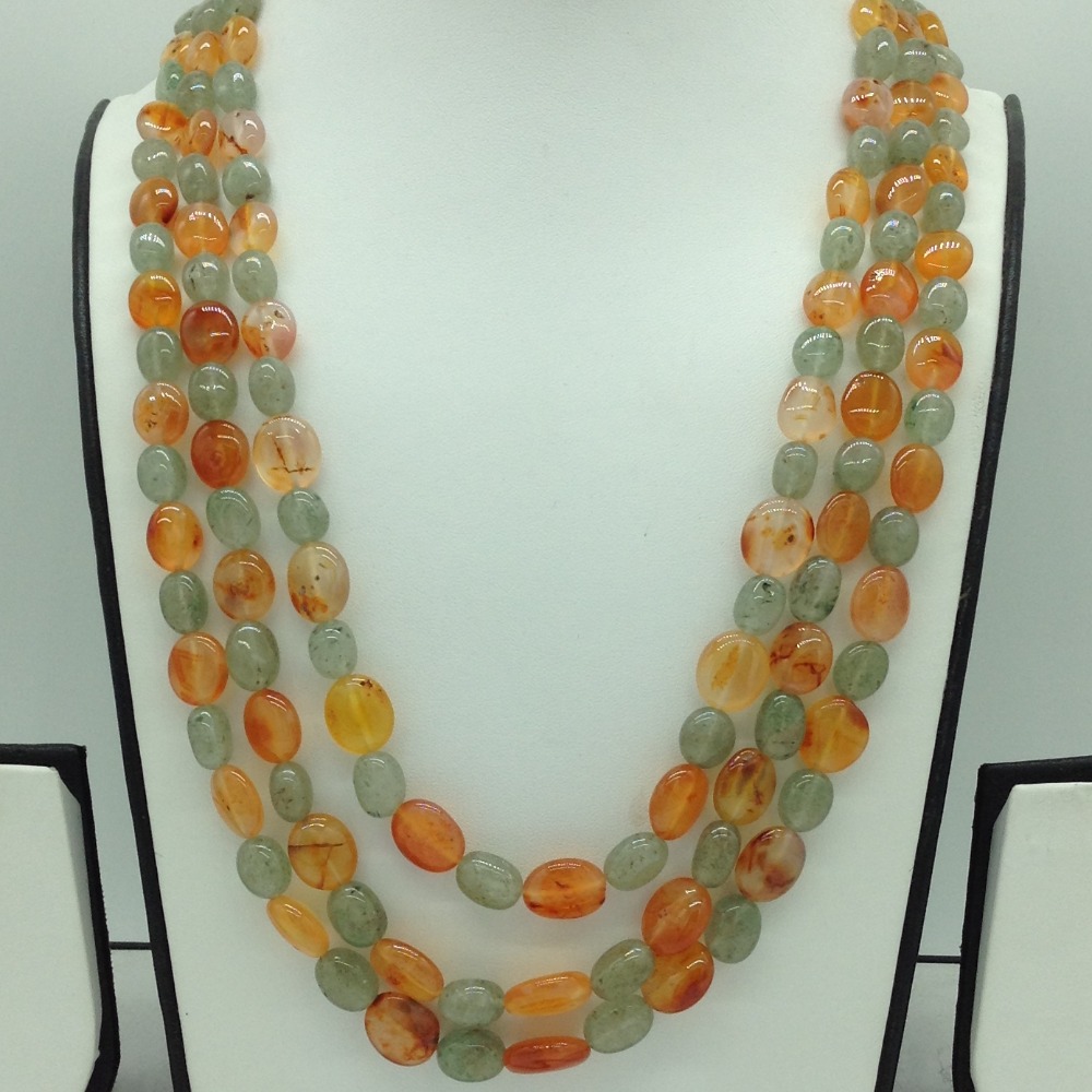 Green Bariels and Orange Rutile Oval Beeds 3 Layers JSS0173