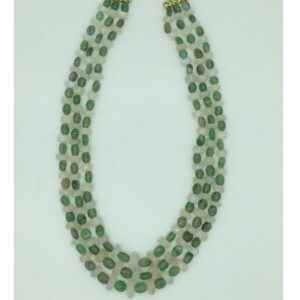 Green Bariels Oval and White Quartz Round Beeds 3 Layers JSS0171