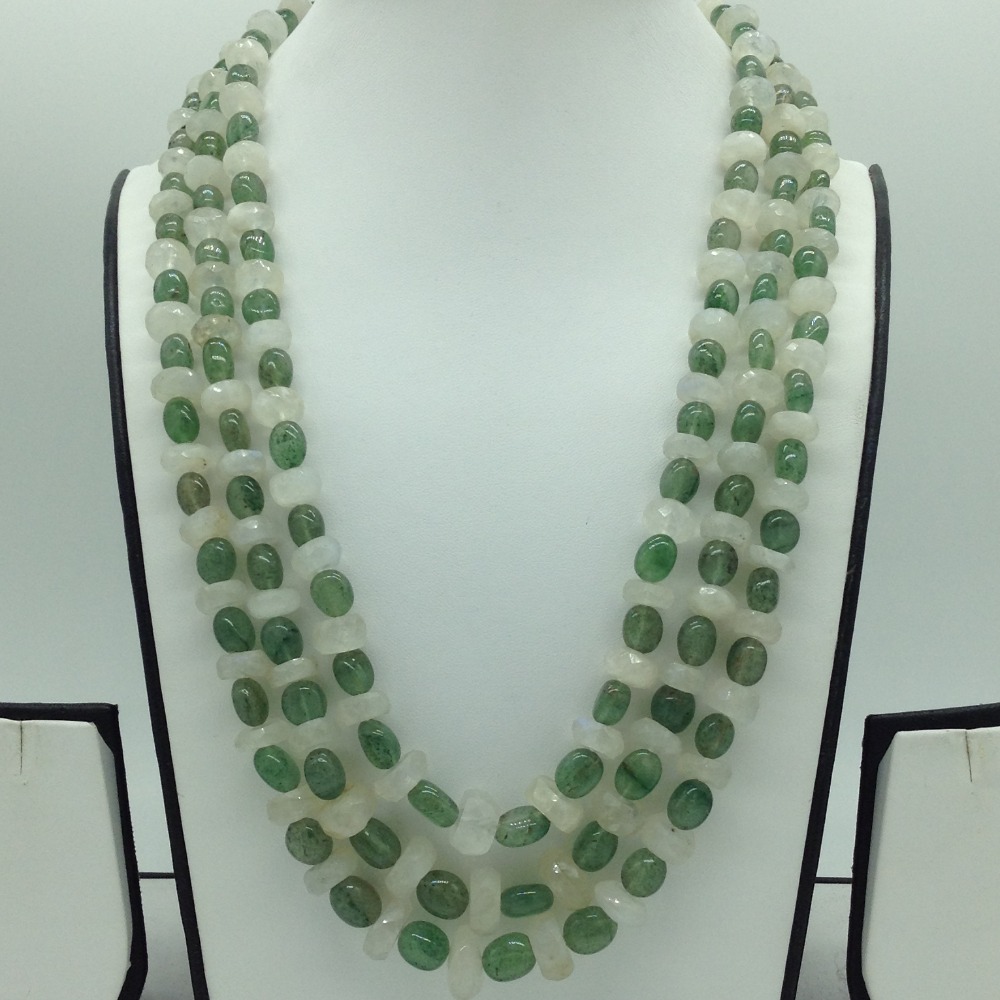Green Bariels Oval and White Quartz Round Beeds 3 Layers JSS0171