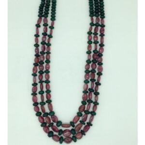 Green Bariels Round and Red Ruby Oval Beeds 3 Layers JSS0170