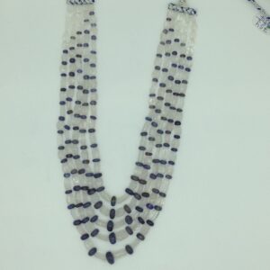 Blue Sapphires Round and Quartz Oval Beeds 5 Layers JSS0169