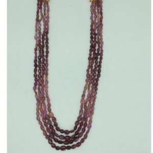 Natural Red Ruby Shaded Oval Beeds 4 Layers Necklace JSR0168