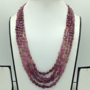 Natural Red Ruby Shaded Oval Beeds 4 Layers Necklace JSR0168