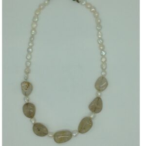 White Pearls with Rutile Oval Beeds 1 Layers Mala JPM0496