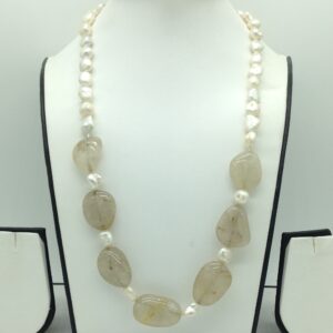 White Pearls with Rutile Oval Beeds 1 Layers Mala JPM0496