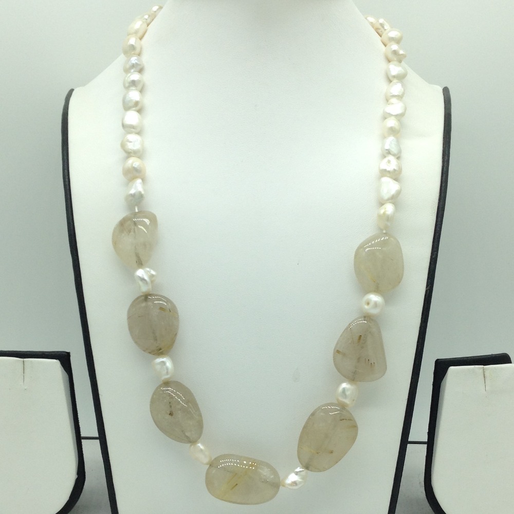 White Pearls with Rutile Oval Beeds 1 Layers Mala JPM0496