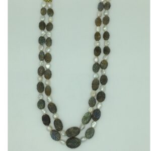 White Pearls with Labrodolite Oval 2 Layers Necklace JPM0495