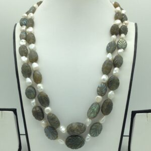 White Pearls with Labrodolite Oval 2 Layers Necklace JPM0495