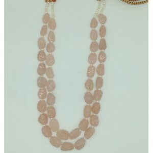 Pink Rose Quartz Oval Kharbuja Beeds 2 Layers Necklace JSS0167