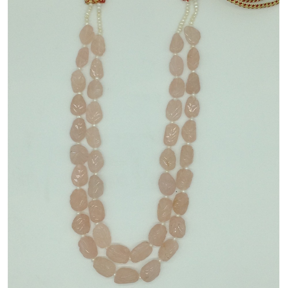 Pink Rose Quartz Oval Kharbuja Beeds 2 Layers Necklace JSS0167