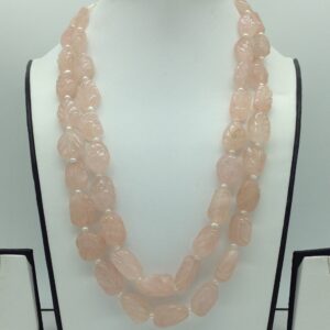 Pink Rose Quartz Oval Kharbuja Beeds 2 Layers Necklace JSS0167