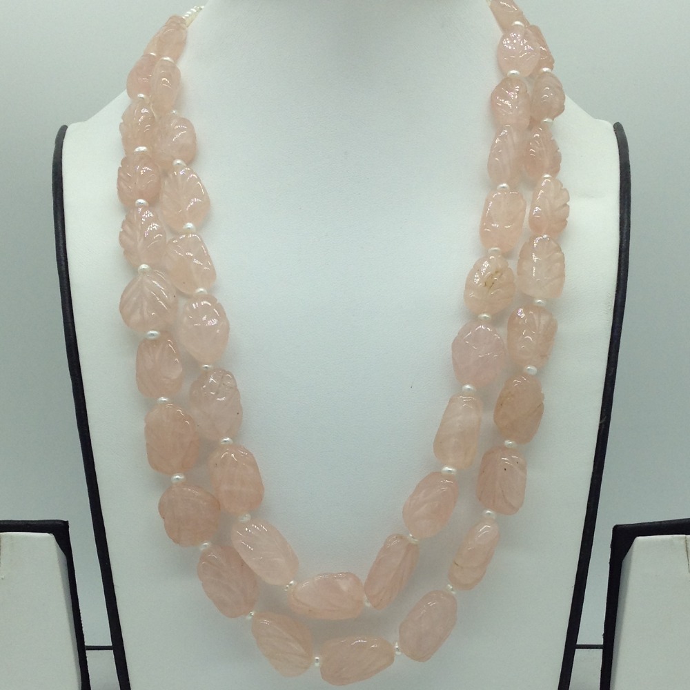 Pink Rose Quartz Oval Kharbuja Beeds 2 Layers Necklace JSS0167
