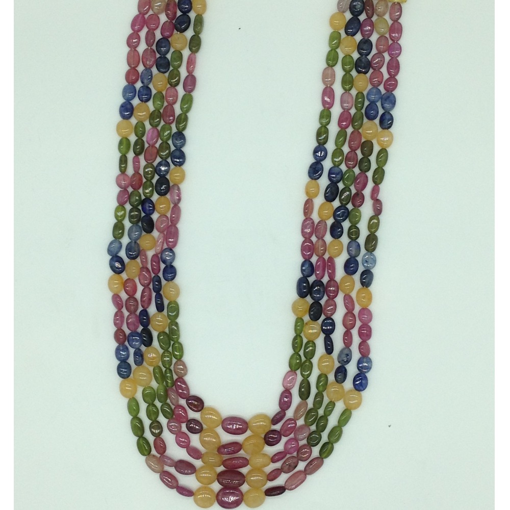 Natural Ruby and Multi Sapphires Oval Beeds 5 Layers Necklace JSM0166