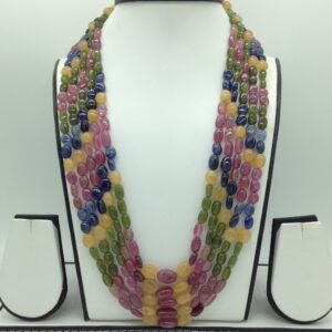 Natural Ruby and Multi Sapphires Oval Beeds 5 Layers Necklace JSM0166