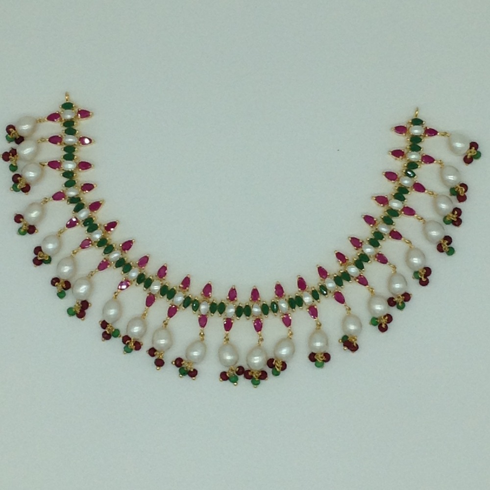 Red,Green Cz and Pearls Necklace Set JNC0184