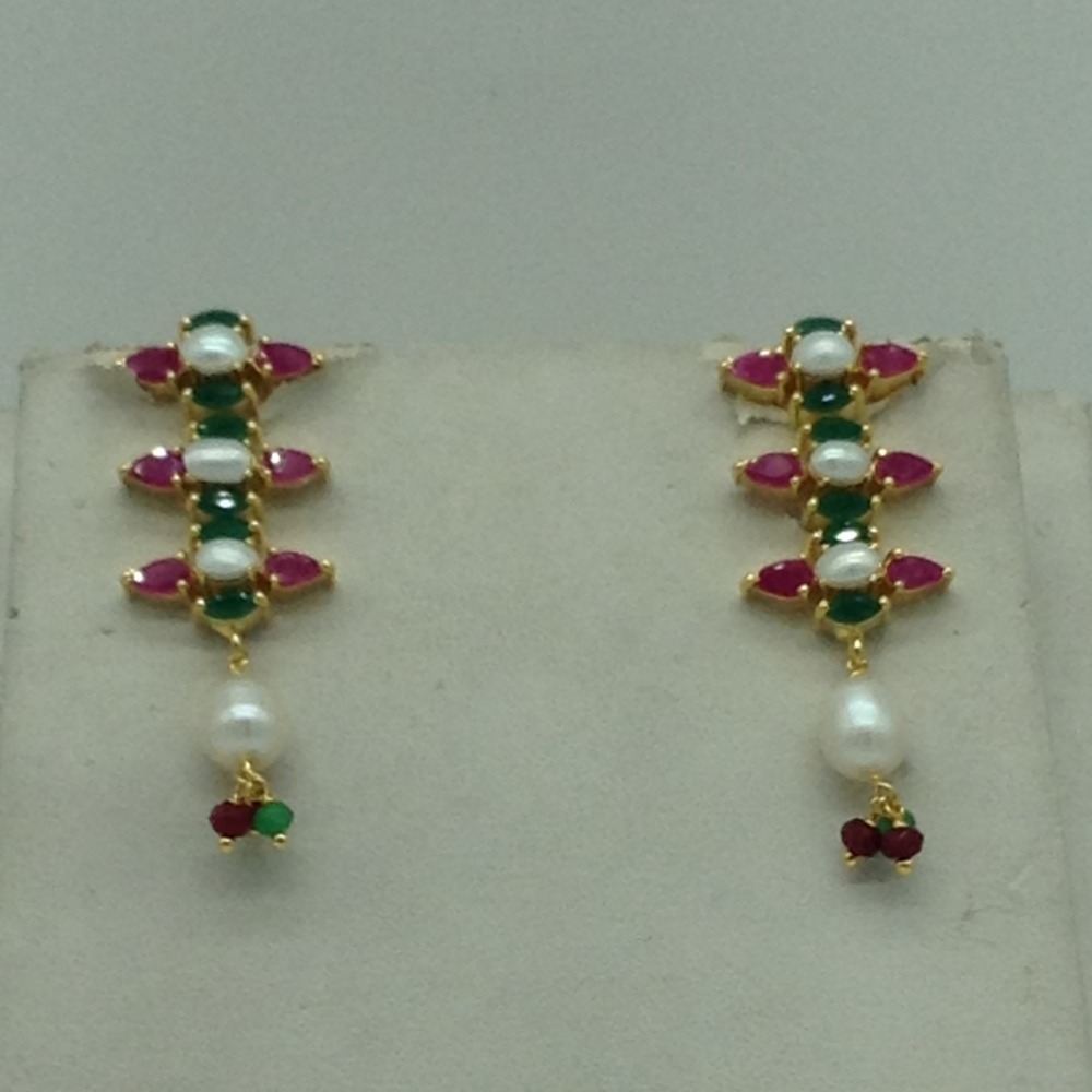 Red,Green Cz and Pearls Necklace Set JNC0184