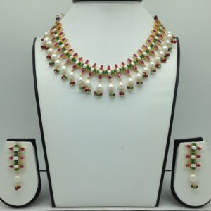 Red,Green Cz and Pearls Necklace Set JNC0184