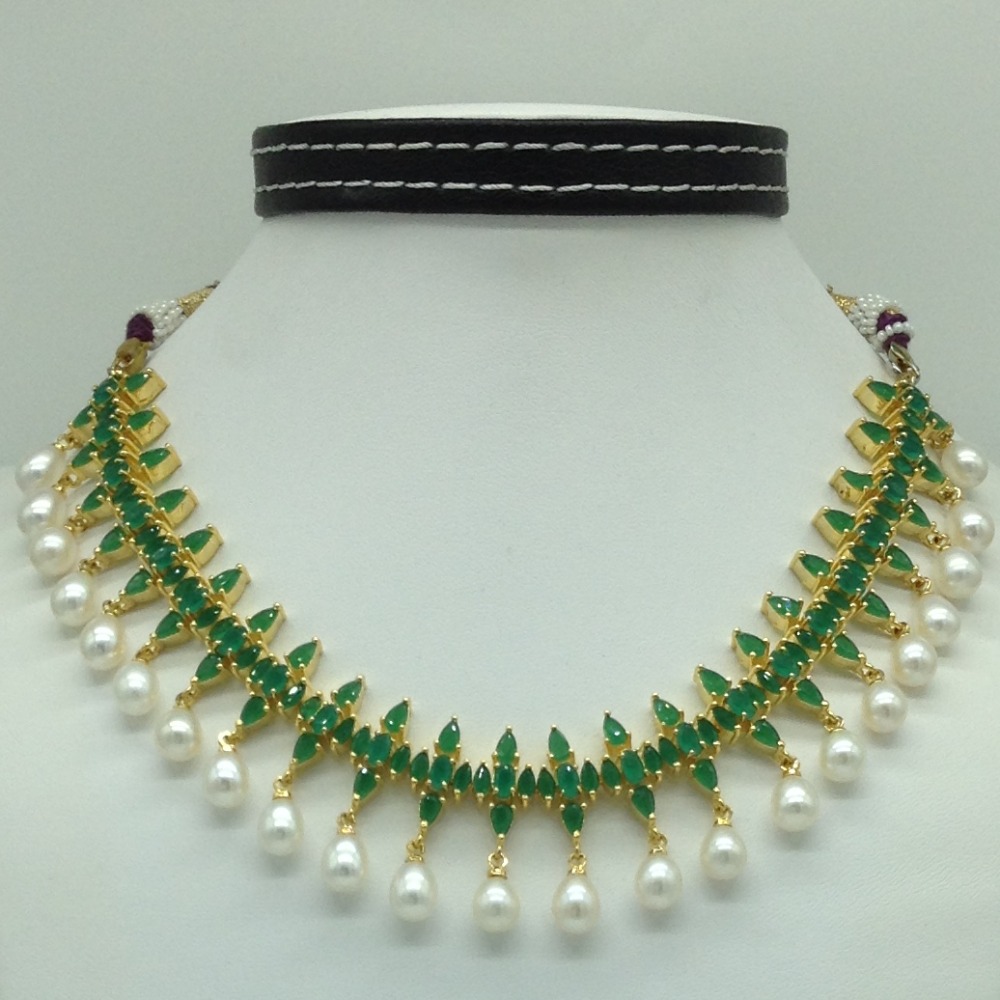 Green Cz and Pearls Necklace Set JNC0183