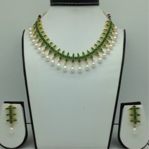 Green Cz and Pearls Necklace Set JNC0183