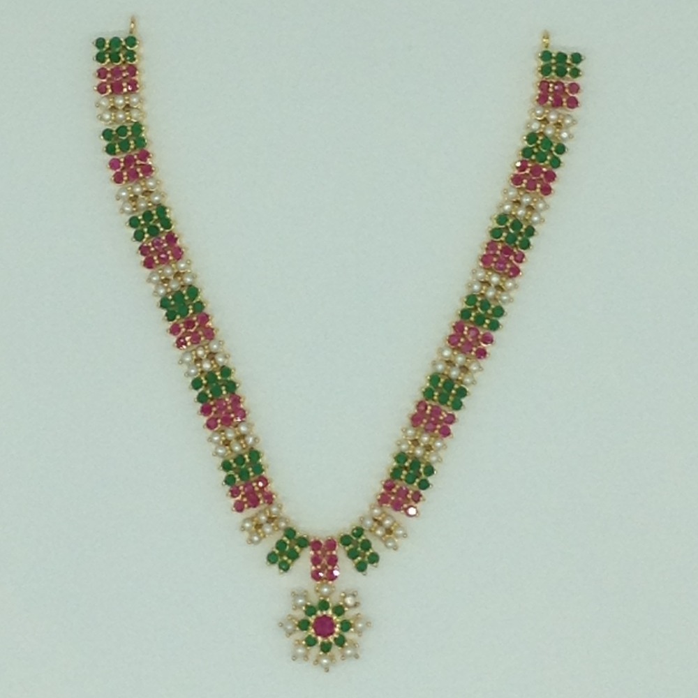 Red, Green Cz and Pearls Necklace Set JNC0182 - Image 4
