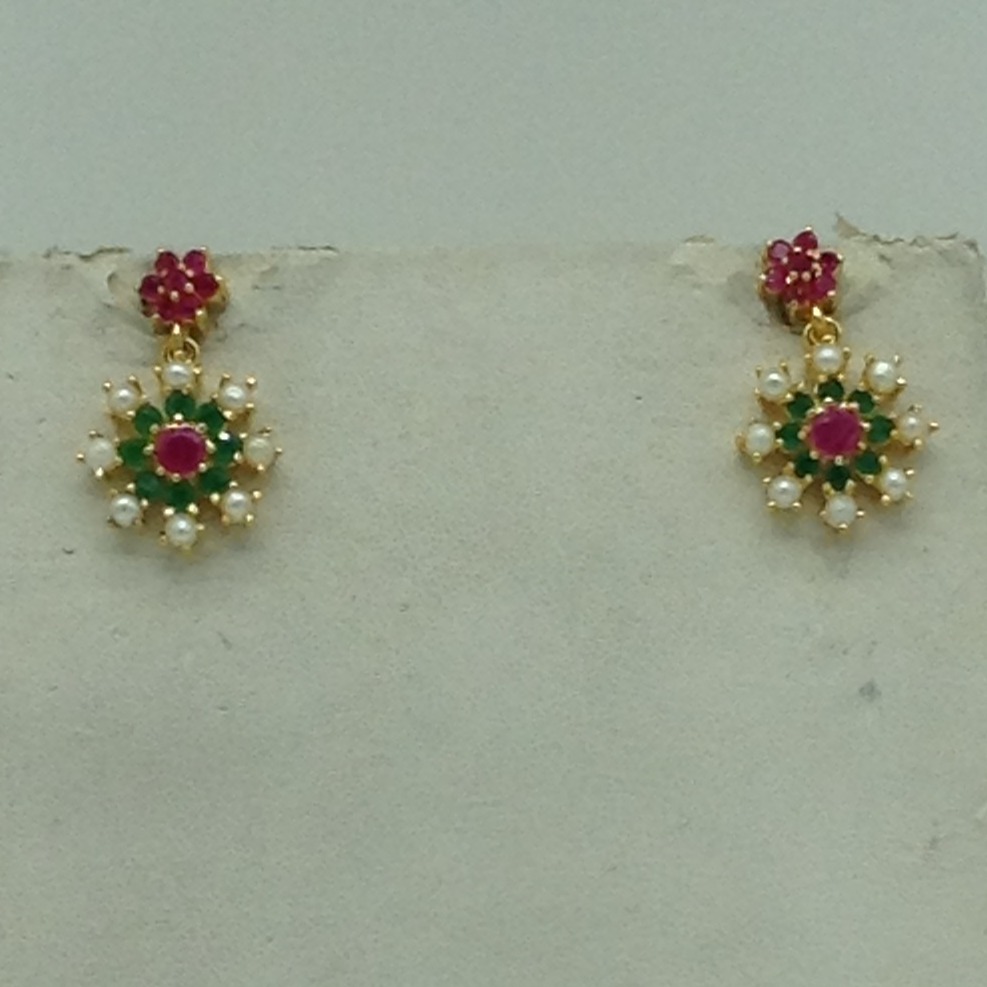 Red, Green Cz and Pearls Necklace Set JNC0182 - Image 3