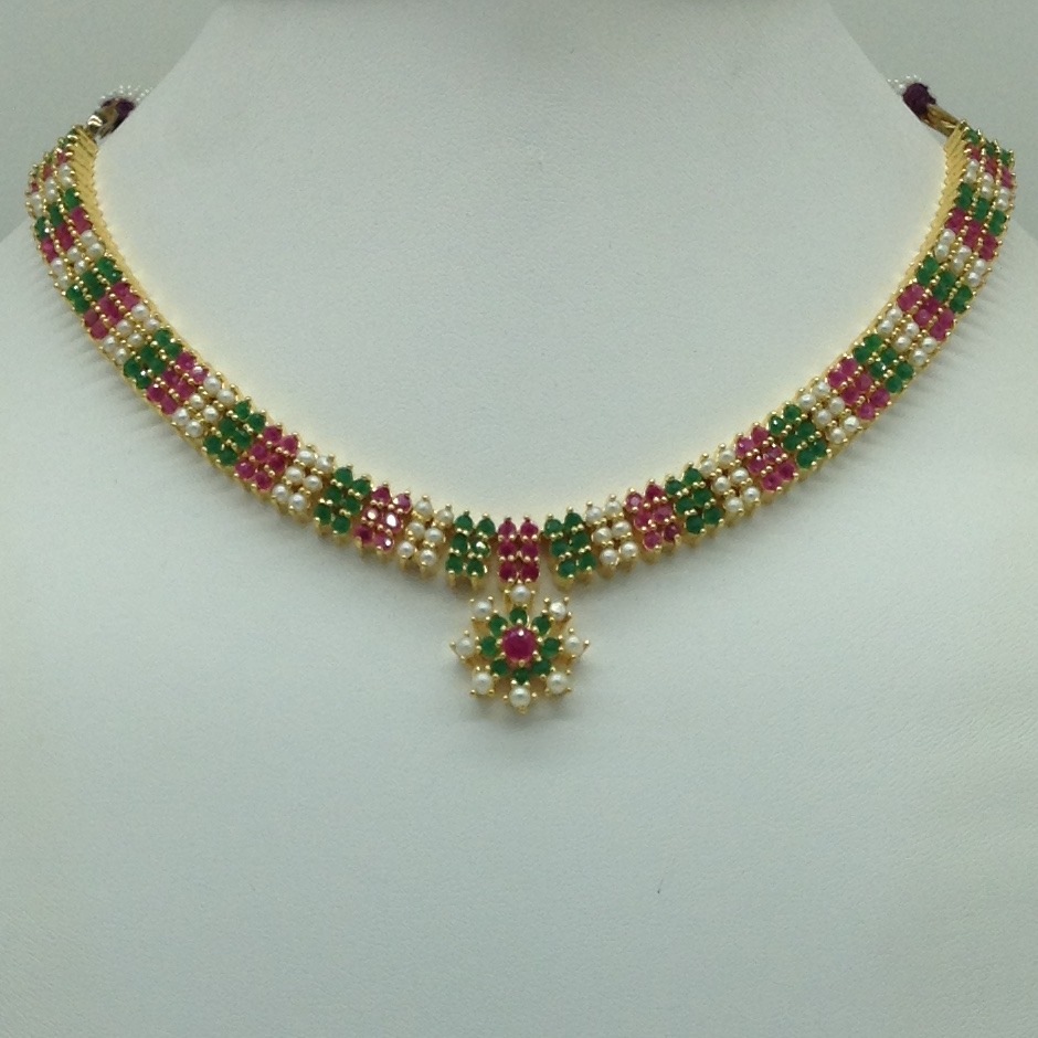 Red, Green Cz and Pearls Necklace Set JNC0182 - Image 2