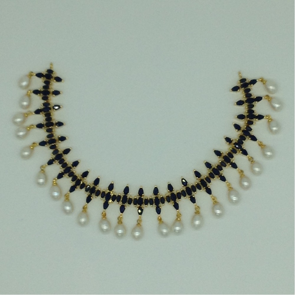 Blue Cz and Pearls Necklace Set JNC0181