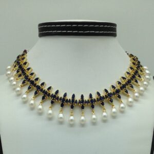 Blue Cz and Pearls Necklace Set JNC0181