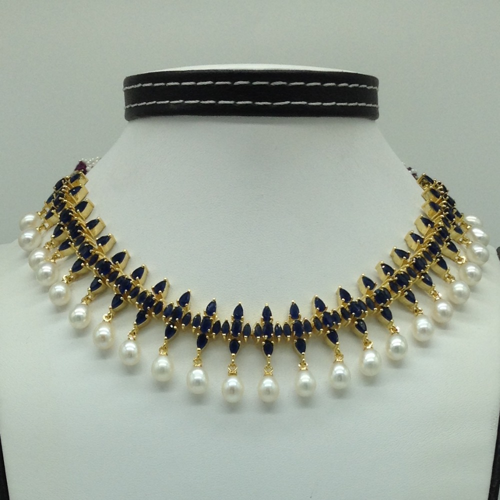 Blue Cz and Pearls Necklace Set JNC0181