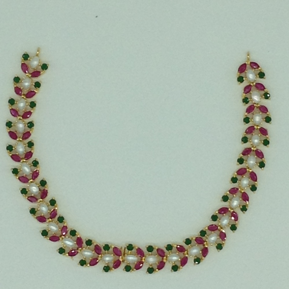 Red ,Green CZ and Pearls Necklace Set JNC0179 - Image 4