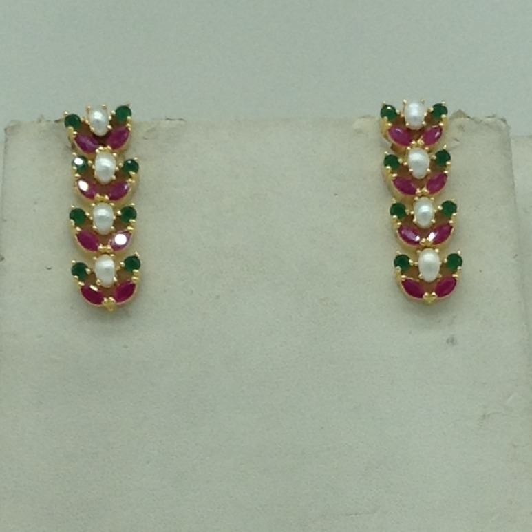 Red ,Green CZ and Pearls Necklace Set JNC0179 - Image 3