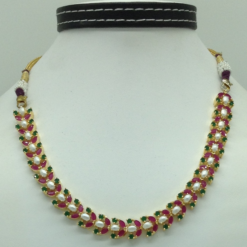 Red ,Green CZ and Pearls Necklace Set JNC0179 - Image 2