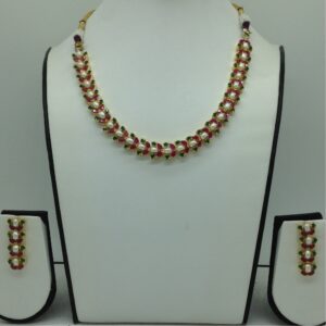 Red ,Green CZ and Pearls Necklace Set JNC0179