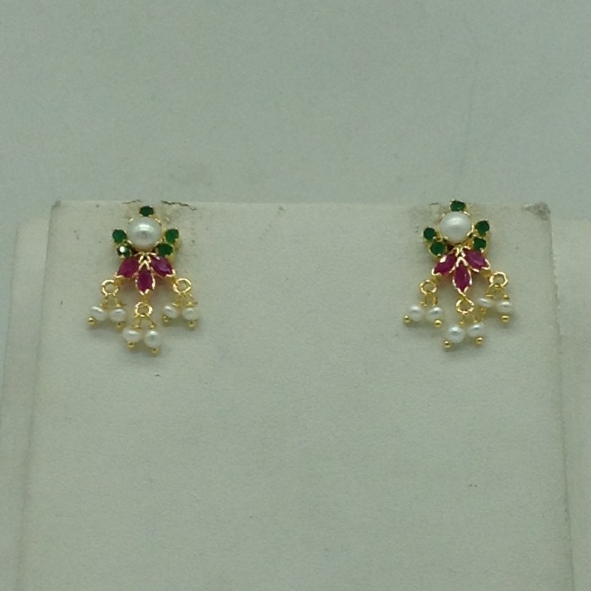 Green.Red Cz Pendent Set With 2 Line Flat Pearls Mala JPS0750 - Image 3