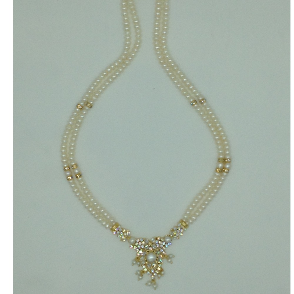 White Cz Pendent Set With 2 Line Flat Pearls Mala JPS0748 - Image 4
