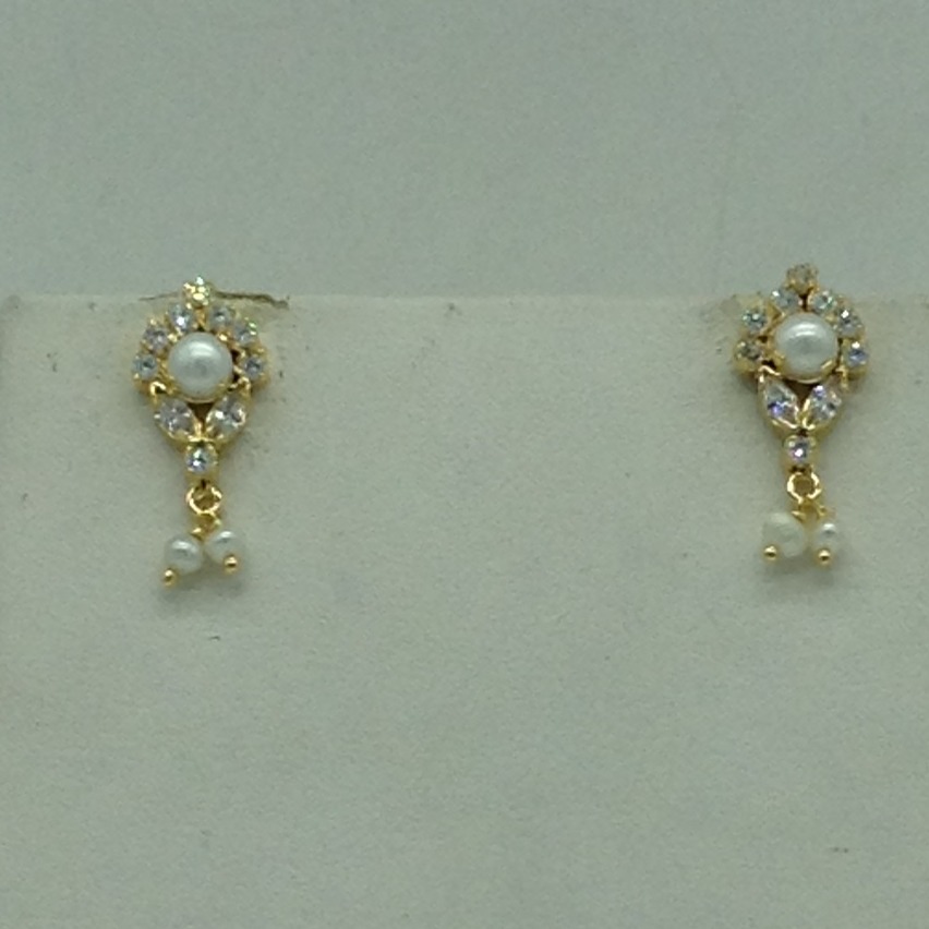 White Cz Pendent Set With 2 Line Flat Pearls Mala JPS0748 - Image 3