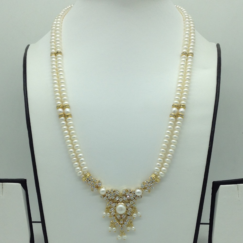 White Cz Pendent Set With 2 Line Flat Pearls Mala JPS0748 - Image 2