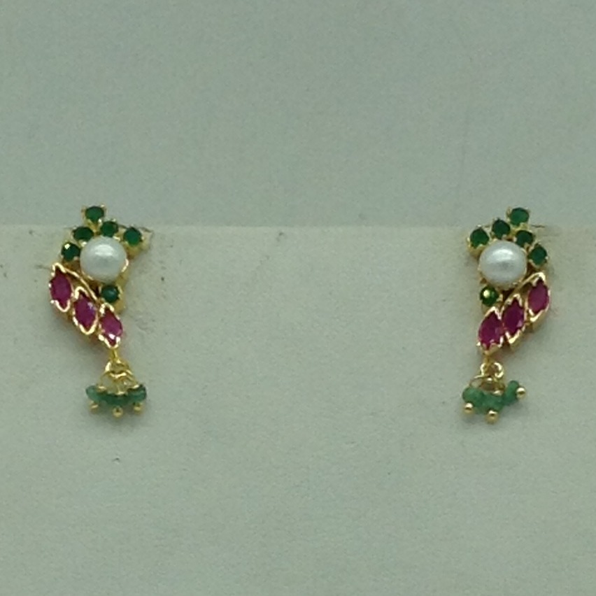 Green,Red CZ Pendent Set With 2 Line Flat Pearls Mala JPS0743 - Image 3