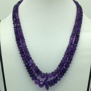 Natural Purple Amethyst Round Faceted Beeds 2 Layers Necklace JSS0165