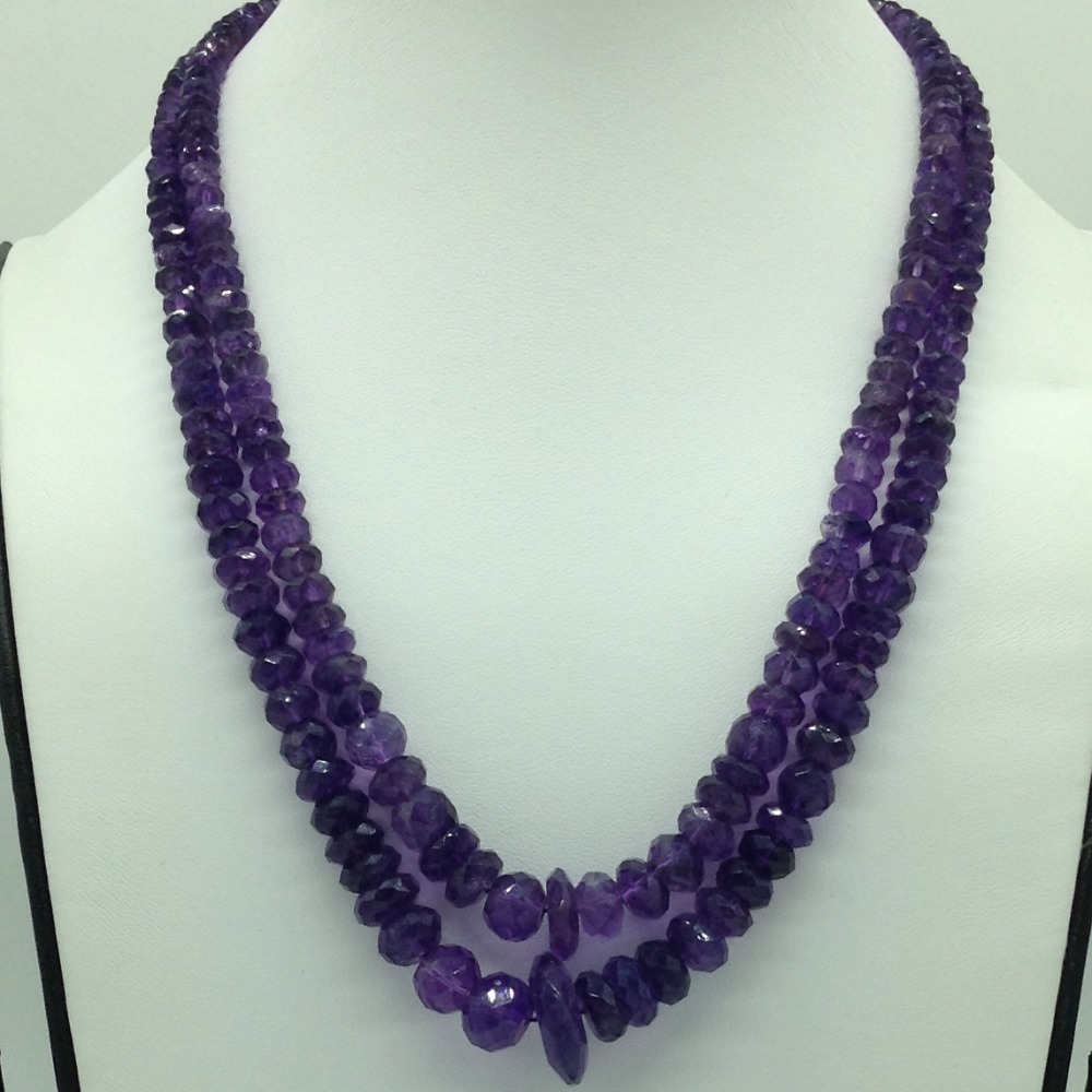 Natural Purple Amethyst Round Faceted Beeds 2 Layers Necklace JSS0165