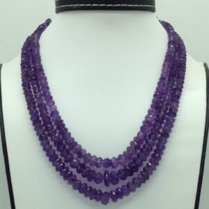 Natural Purple Amethyst Round Faceted Beeds 3 Layers Necklace JSS0164