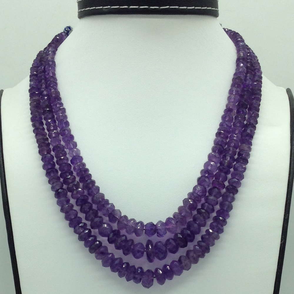 Natural Purple Amethyst Round Faceted Beeds 3 Layers Necklace JSS0164