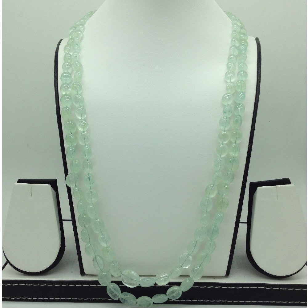 Natural Pale Green Beryl Oval Aweja Beeds 2 Layers Necklace JSS0163